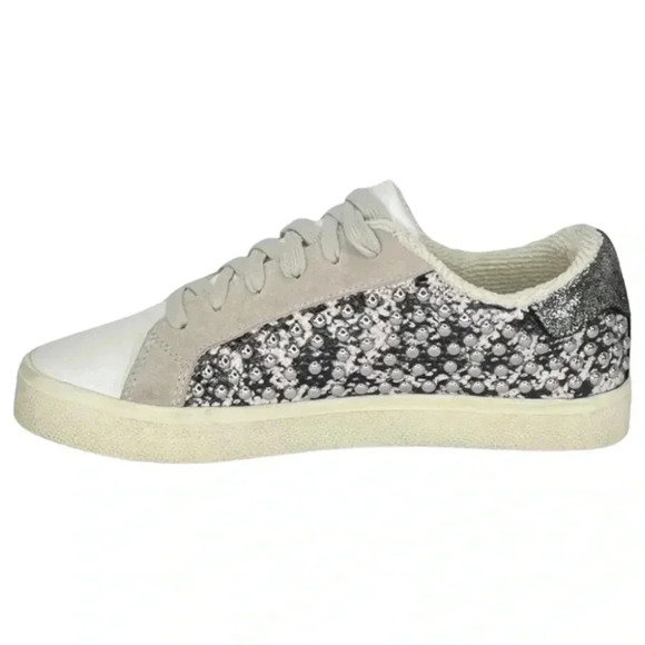 AQUA Womens Sneakers 6M Tess Grey Snake Print Leather Silver Studded - Picture 3 of 16